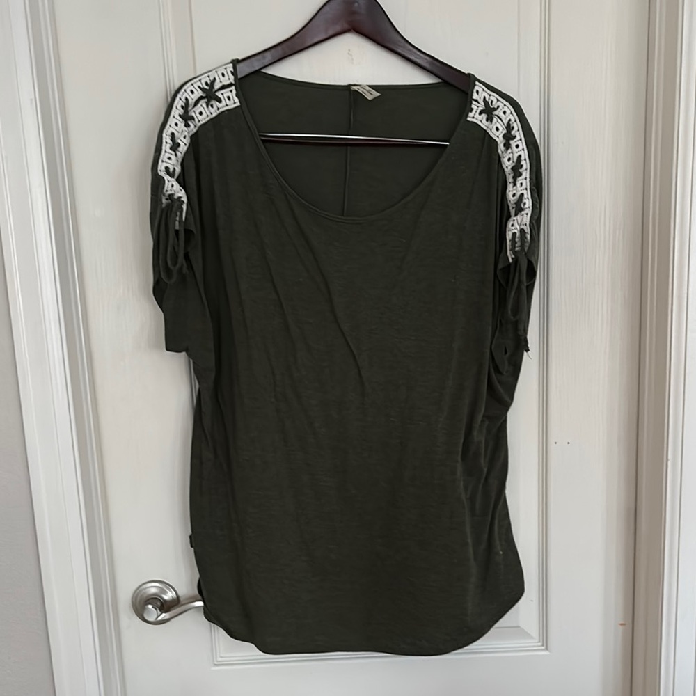 Olive Green Women's Top with Lace Detail
